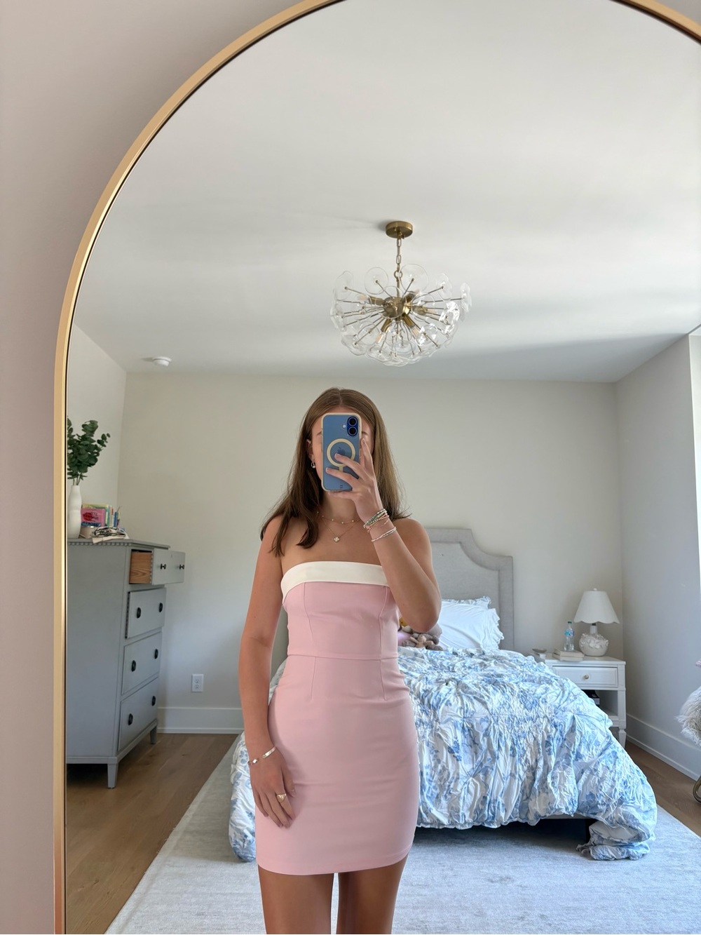 Edikted Strapless Pink Mini Dress with White Band